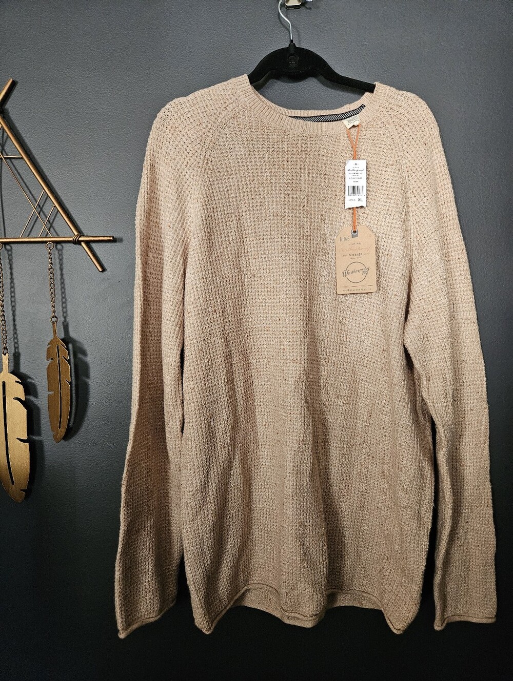 Weatherproof Vintage Sweater Mens XL Fawn Tan Speckled Cotton Crewneck